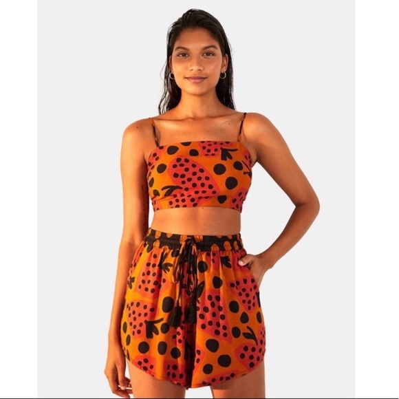 FARM Rio Tops - Farm Rio Strawberry Crop Top Tie Back P